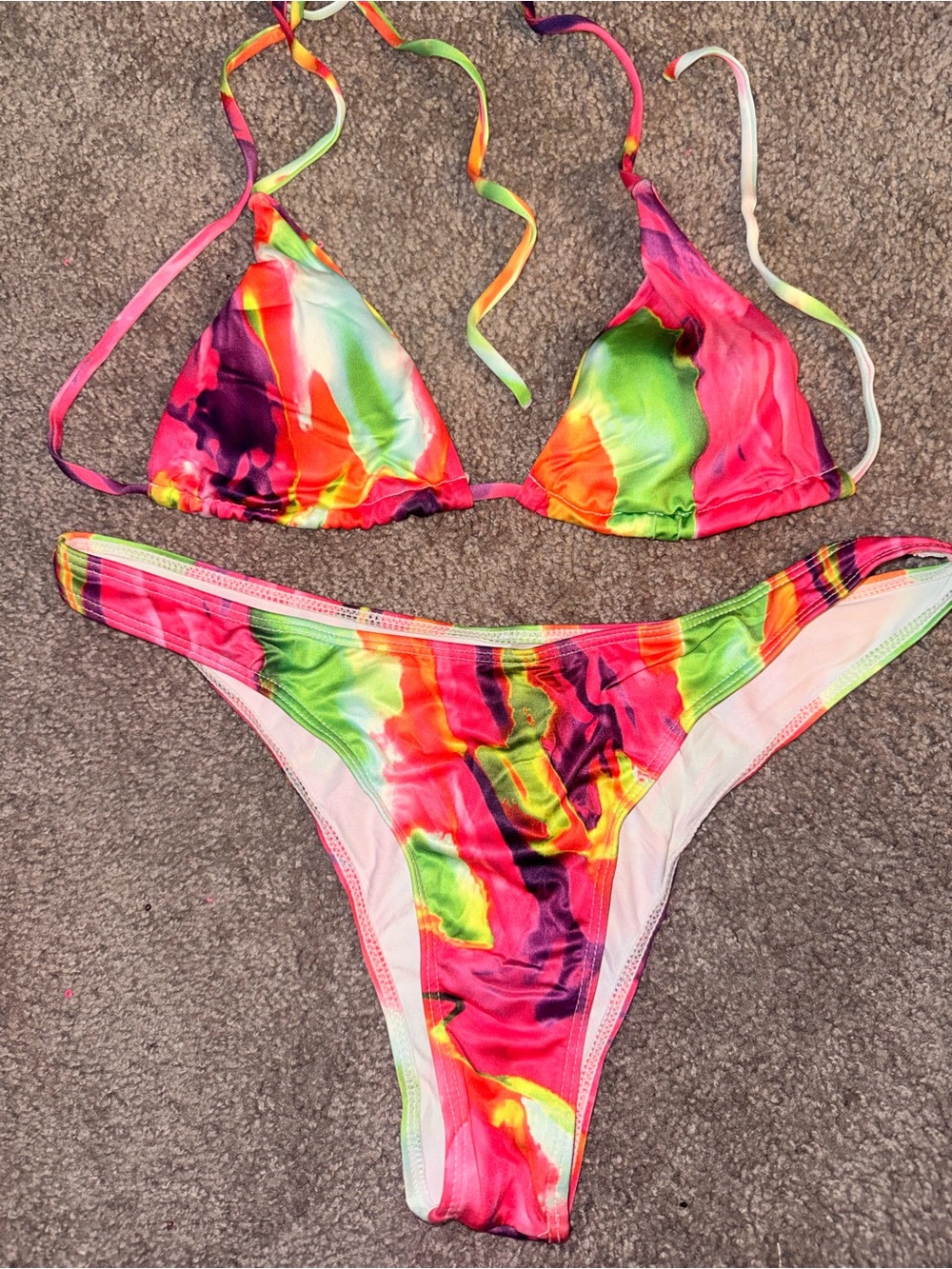 Vibrant Neon Watercolor Bikini Set w/ coverup dress